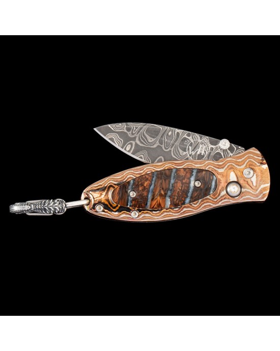 William Henry B02 Legacy Mammoth Tooth Damascus Pocket Knife Pendant Necklace